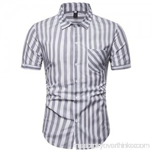 Men Striped Casual Slim Fit Shirts Short Sleeve Stand Collar Shirt Top Blouse Gray B07QGQPN3D
